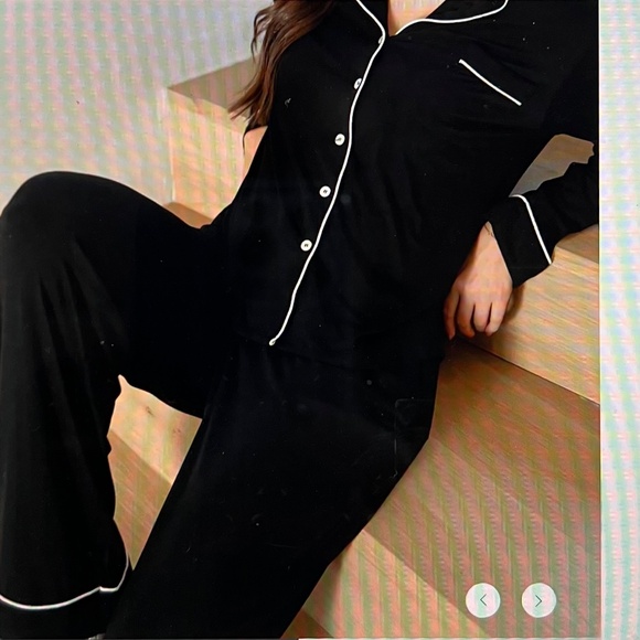 Cozy Earth Women's Bamboo Stretch-Knit Long Sleeve Pajama Set Black Large Tall - Picture 2 of 4